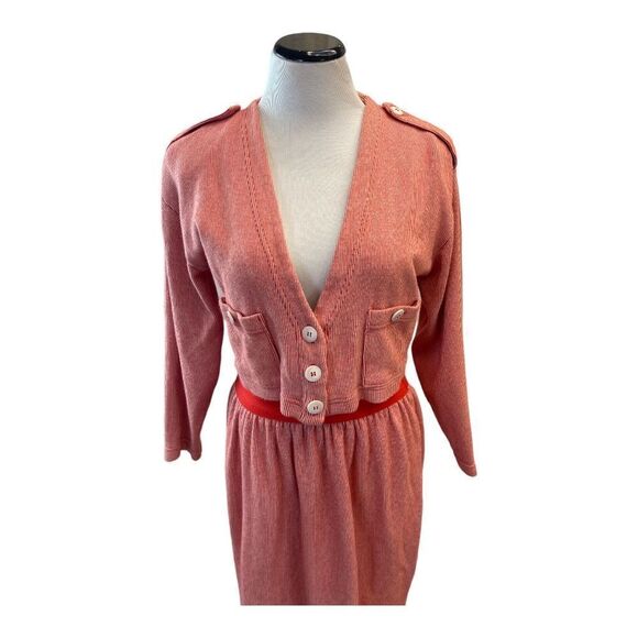 Vintage Liz Claiborne Orange Striped Cotton Cropped Blazer & Skirt Set 80s - Picture 2 of 11